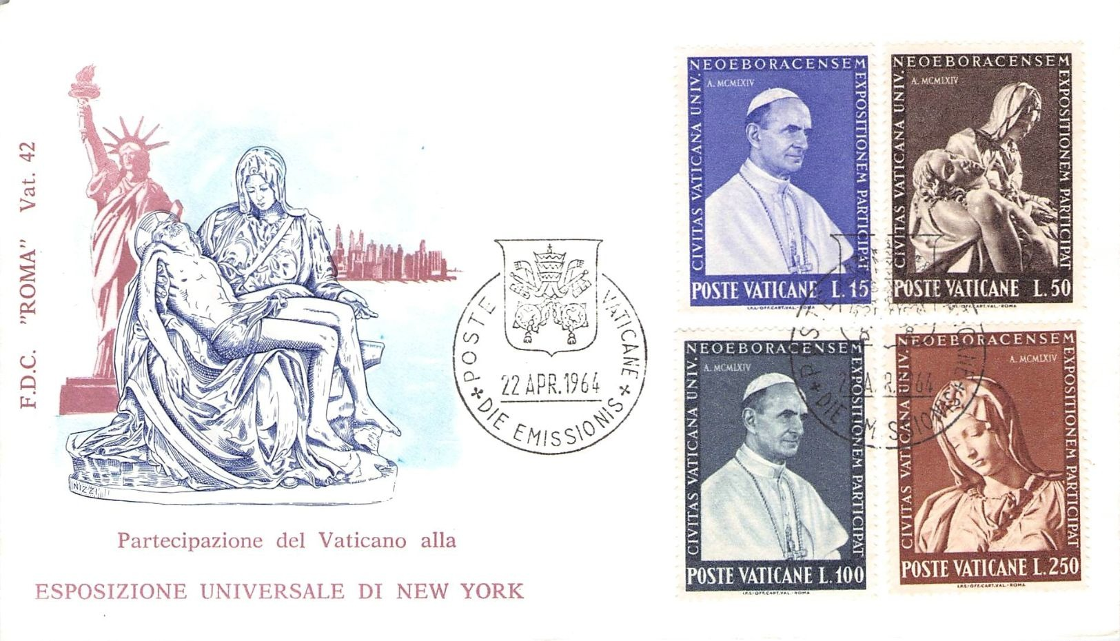 VATICAN - FDC 1964 ESPOSIZIONE UNIVERSALE DI NEW YORK Mi #450-453 - FDC