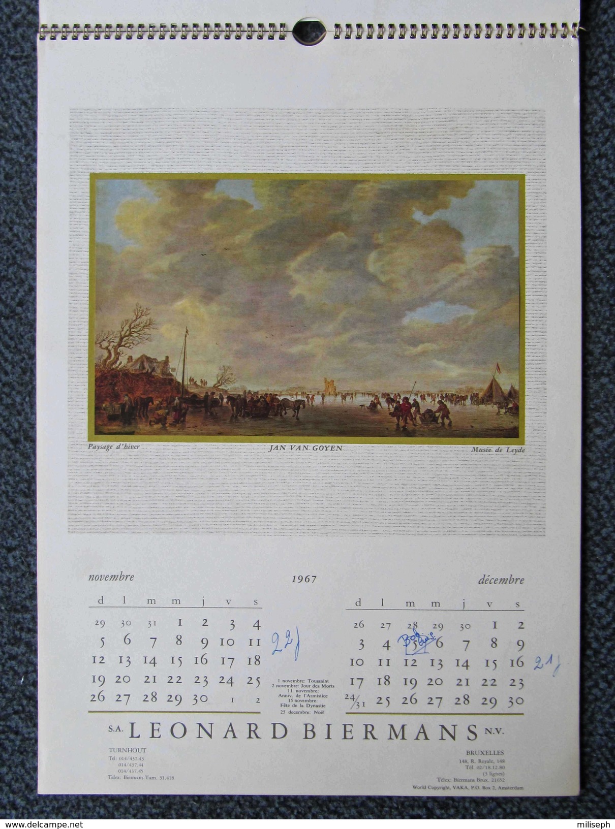 Calendrier D' ART VAKA ( Amsterdam ) 1967 - Peintre JAN VAN GOYEN -      (4387)