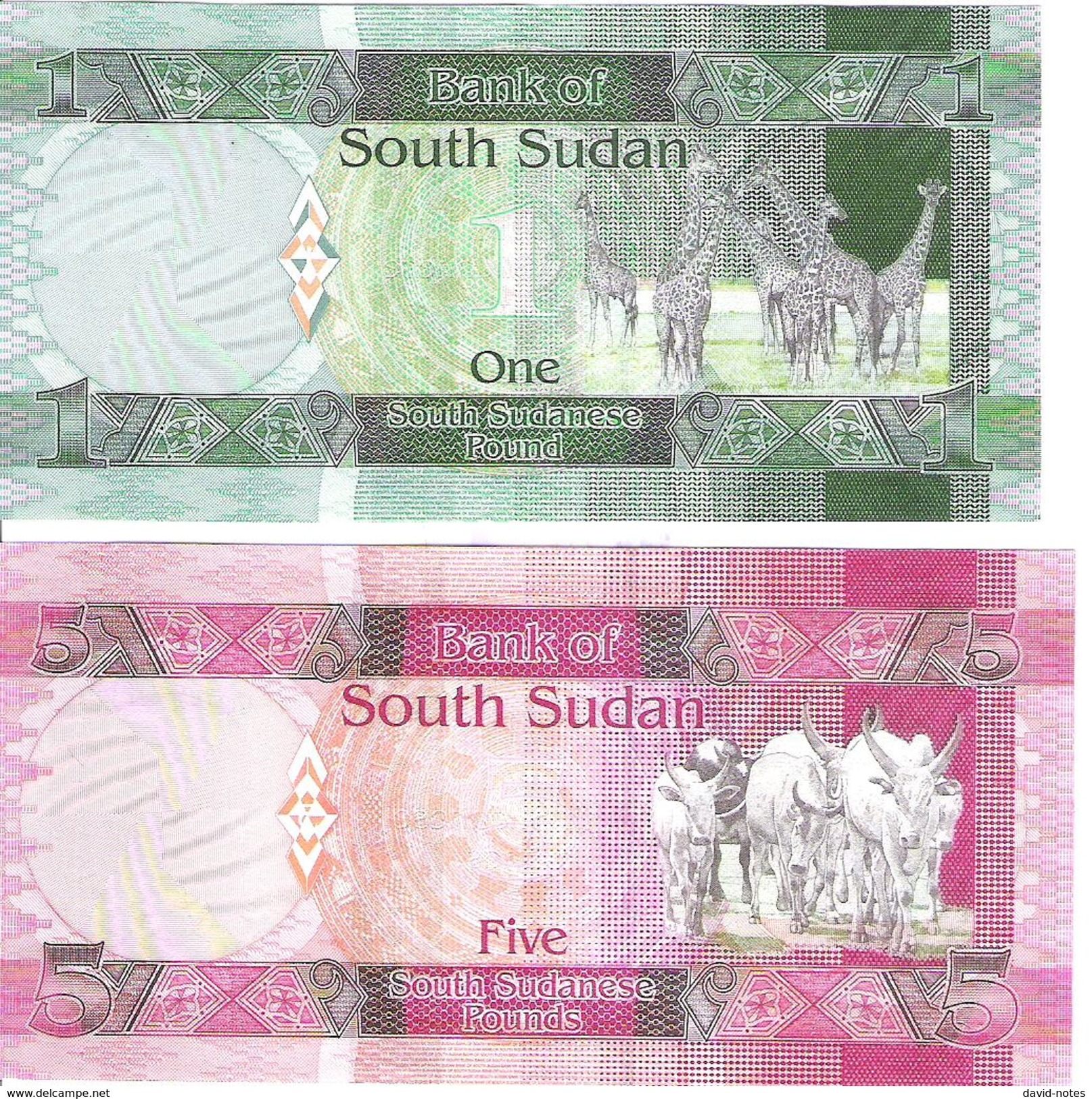 South Sudan - Pick 5, 6 - 1, 5 Pounds 2011 - Unc - Set 2 Banknotes - Sudan Del Sud