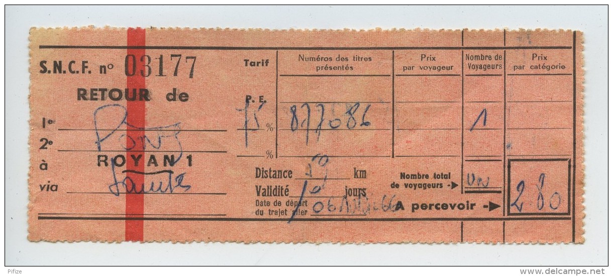 SNCF. Lot De 5 Billets De Train 1966. Royan. - Europe