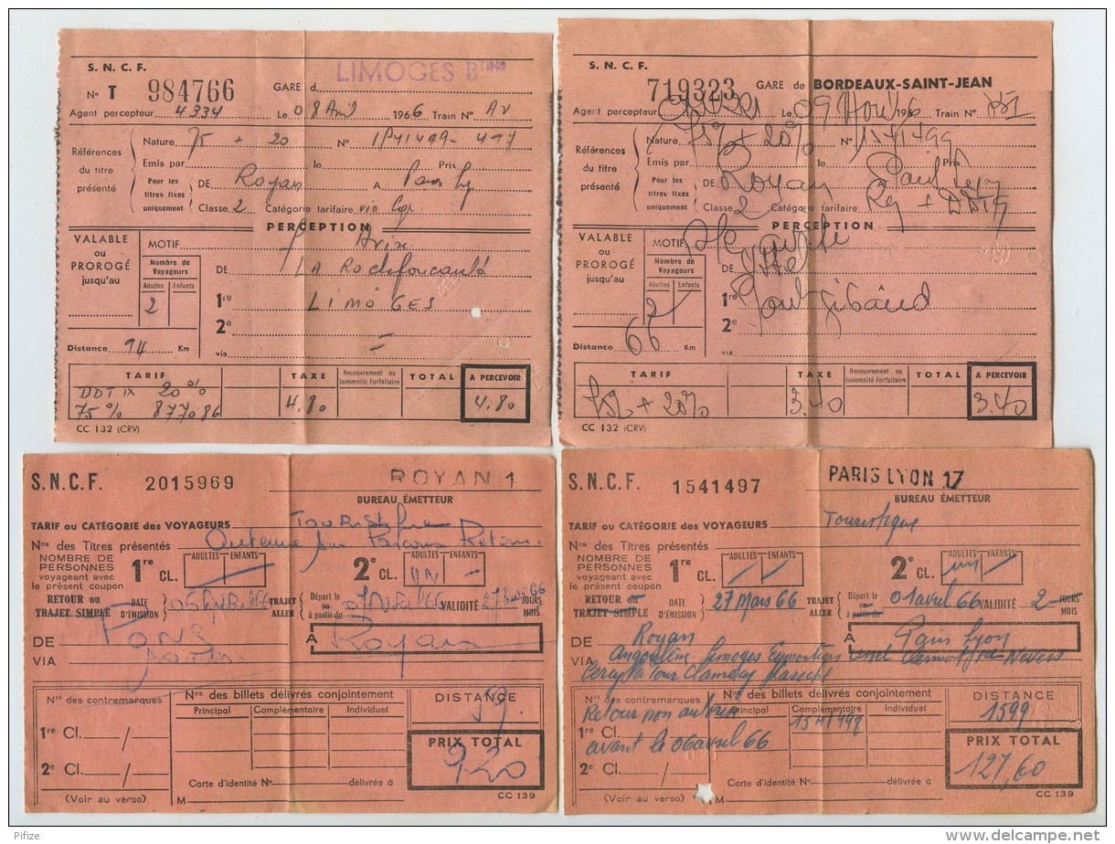 SNCF. Lot De 5 Billets De Train 1966. Royan. - Europe