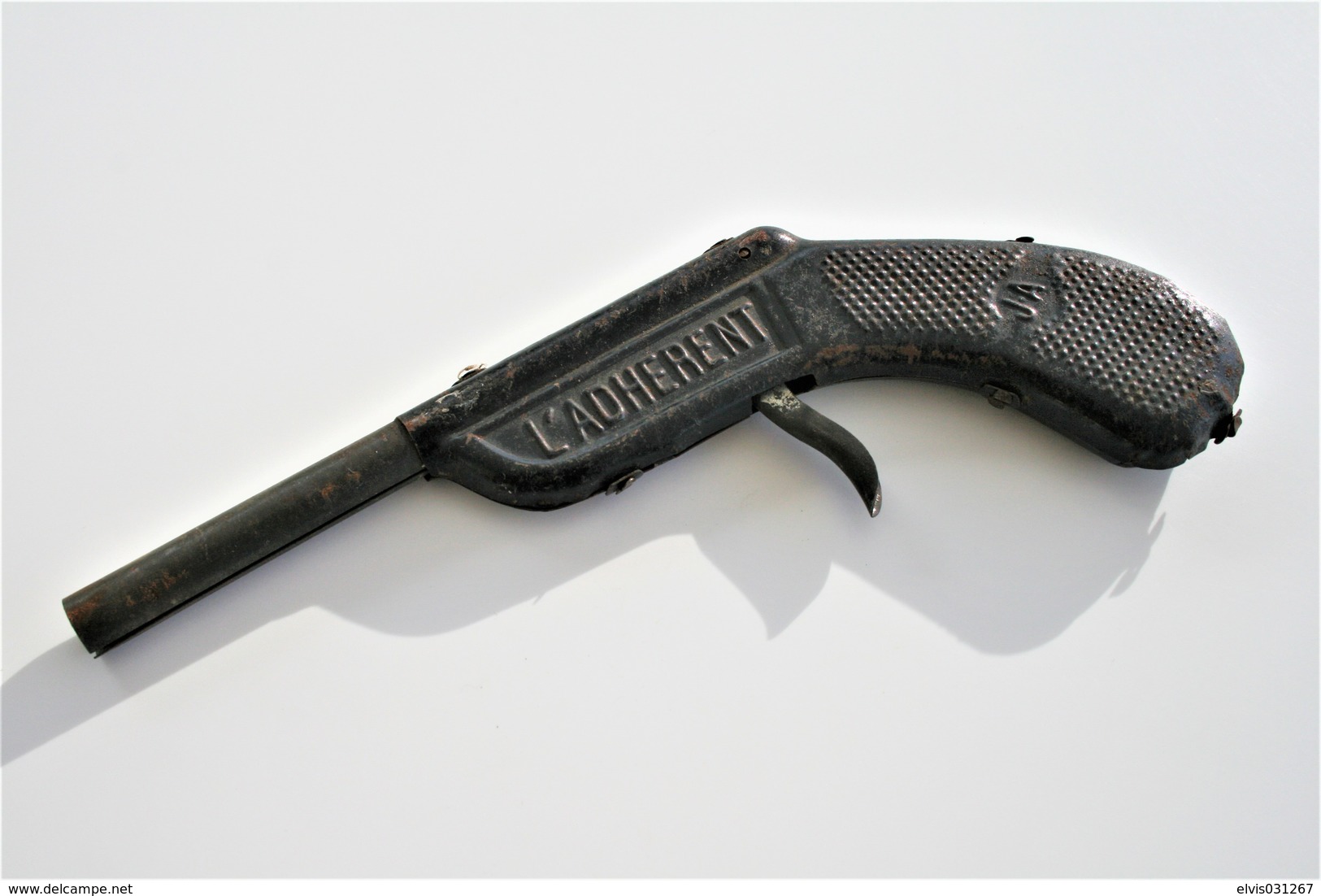 Vintage TOY GUN : J.A L'ADHERENT - L=17cm - 1930s - Keywords : Cap Gun - Cork Gun - Rifle - Revolver - Pistol - Tin - Sammlerwaffen