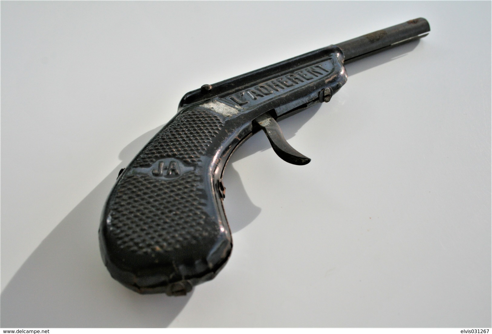 Vintage TOY GUN : J.A L'ADHERENT - L=17cm - 1930s - Keywords : Cap Gun - Cork Gun - Rifle - Revolver - Pistol - Tin - Armas De Colección