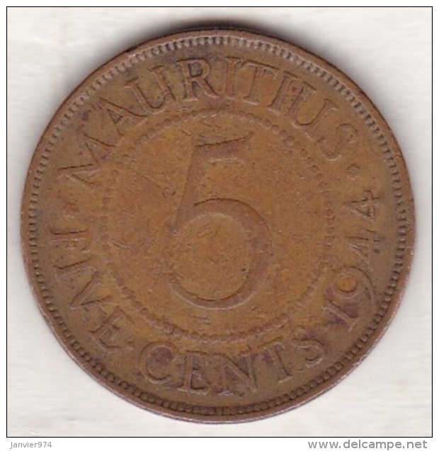 Ile Maurice , 5 Cents 1944 , George VI - Maurice