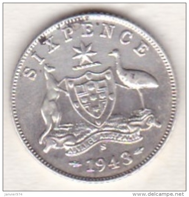 Australie 6 Pence 1943 S San Francisco,  George VI, En Argent . KM# 38 - Sixpence