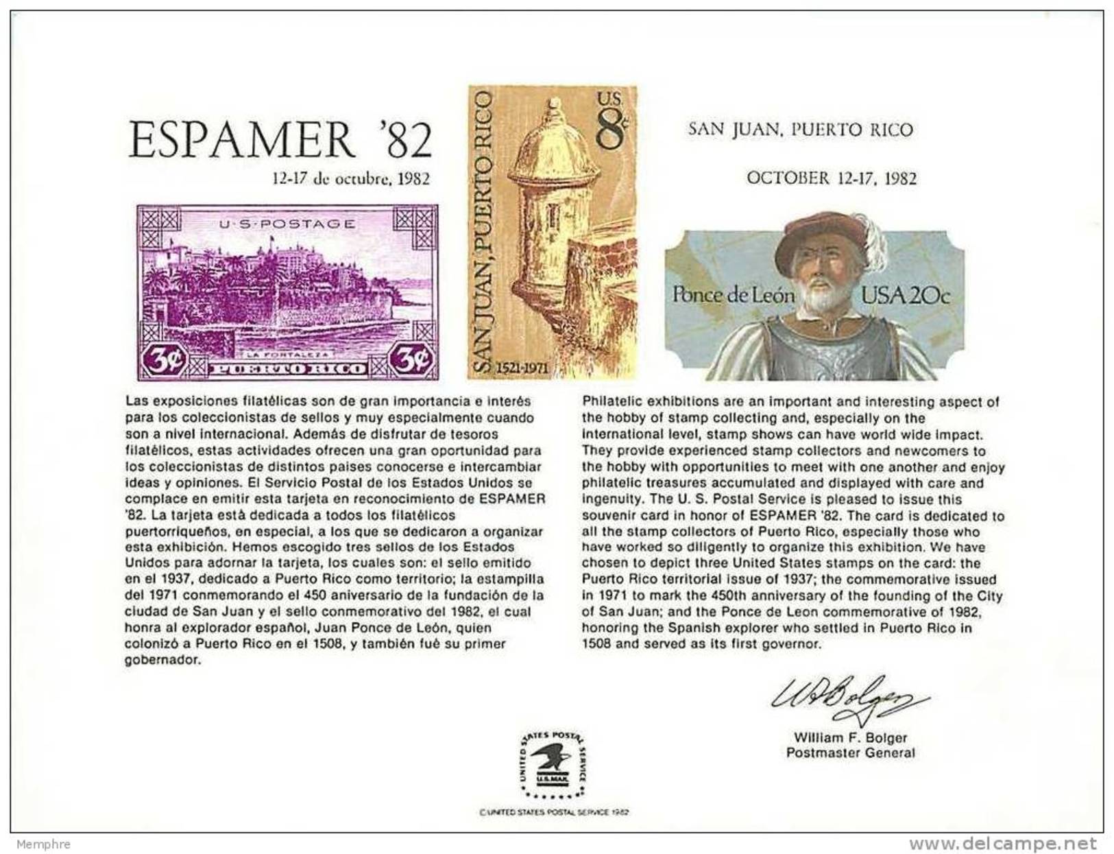 Souvenir Card  - ESPAMER '82   Puerto Rico - Souvenirkaarten