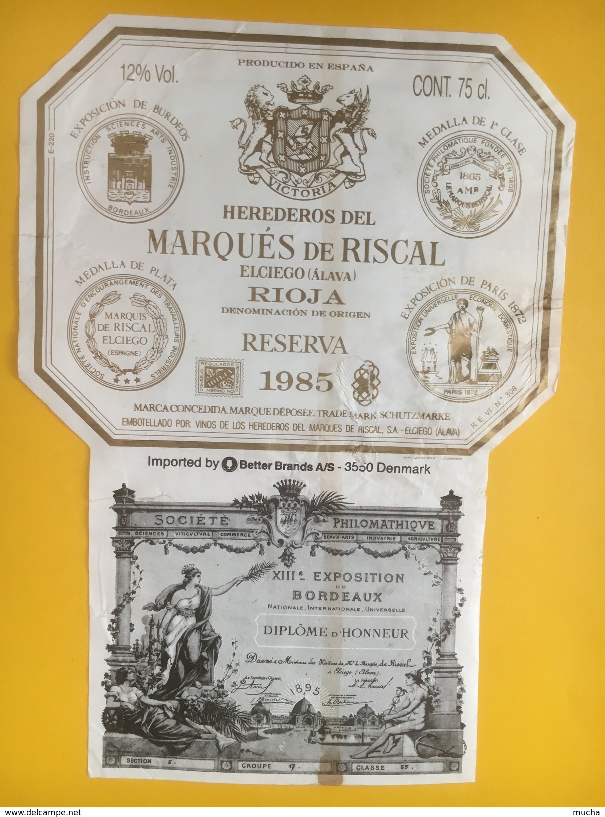 5168 - Marques De Riscal 1985 & Marques De Murriteta 1984 Rioja Espagne 2 étiquettes - Autres & Non Classés