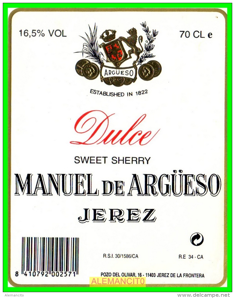 ETIQUETA  BODEGAS  MANUEL DE ALGÜESO  JEREZ DE LA FRONTERA - Otros & Sin Clasificación