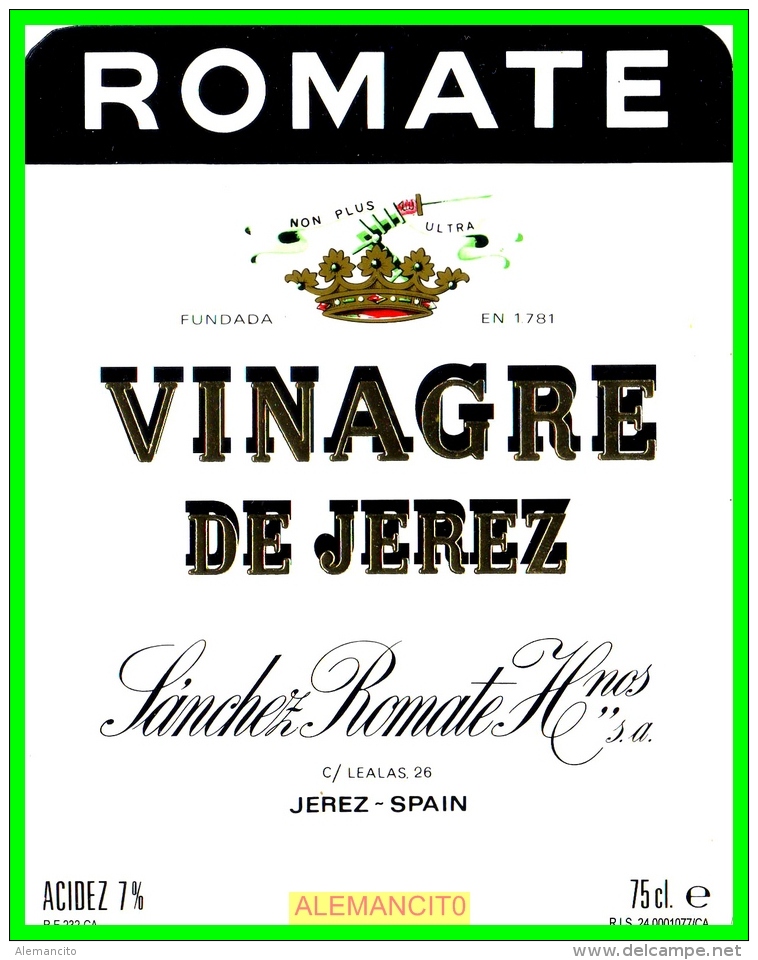 ETIQUETA  BODEGAS  SANCHEZ ROMATE   JEREZ DE LA FRONTERA - Otros & Sin Clasificación