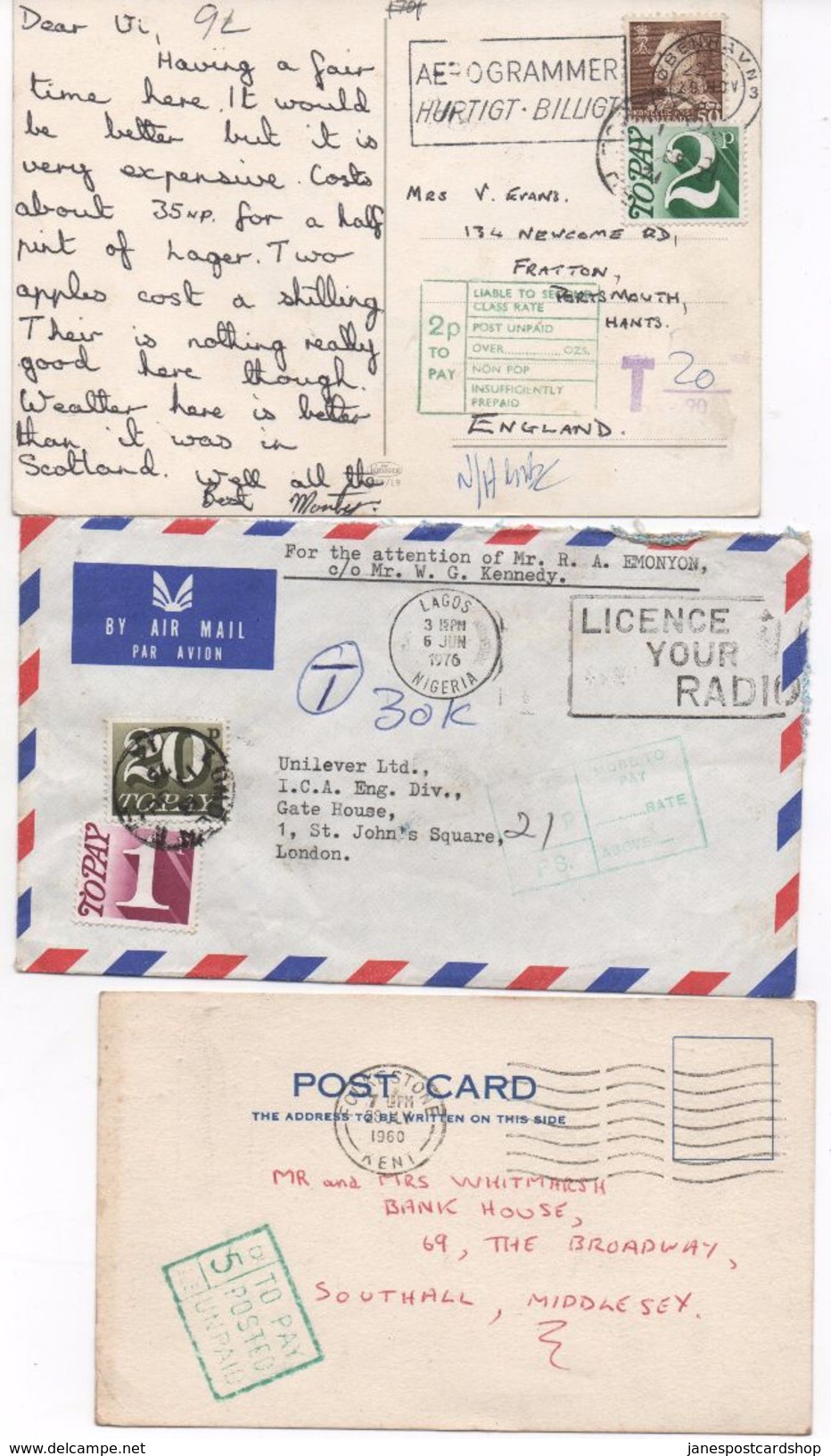 THREE POSTAL HISTORY ITEMS - TO PAY - Marcofilia