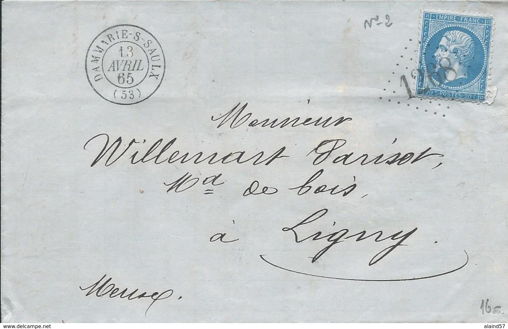 Meuse : LAC De Dammarie-sur-Saulx Avec GC Et CAD15 Du 13/4/1865 Pour Ligny-en-Barrois. Indice 5-cote 22&euro;. Très Bon - 1849-1876: Période Classique