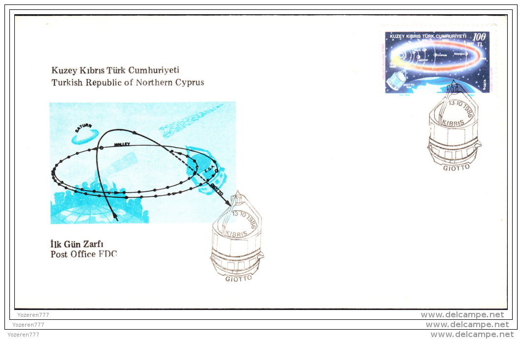 KK-069 NORTHERN CYPRUS SPACE GIOTTO F.D.C. - Lettres & Documents