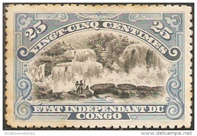 Congo, État Independant 1900 25 C Blue Mint With Hinge Remains , Redrawn Tablets On Top - Unused Stamps