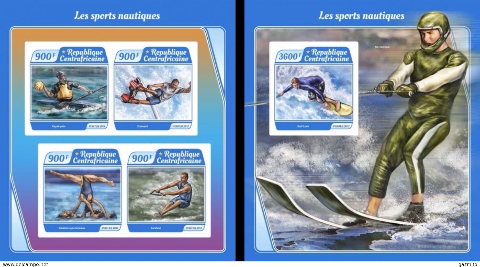 Centrafrica 2017, Sport, Water Sport, 4val In BF +BF IMPERFORATED - Ski Nautique