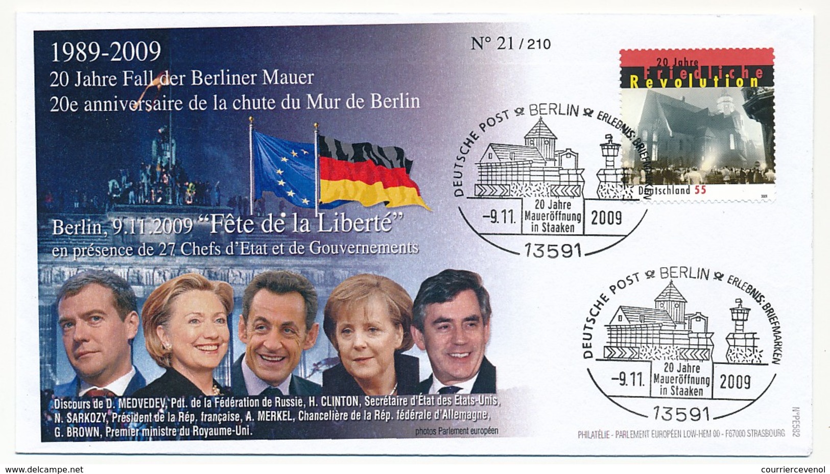 ALLEMAGNE - 20eme Anniversaire De La Chute Du Mur De Berlin - 9/11/2009 - 3 Enveloppes - Altri & Non Classificati