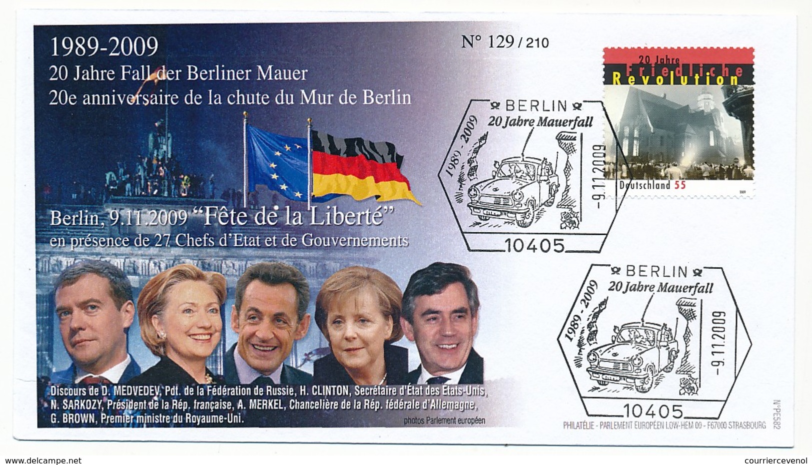 ALLEMAGNE - 20eme Anniversaire De La Chute Du Mur De Berlin - 9/11/2009 - 3 Enveloppes - Altri & Non Classificati