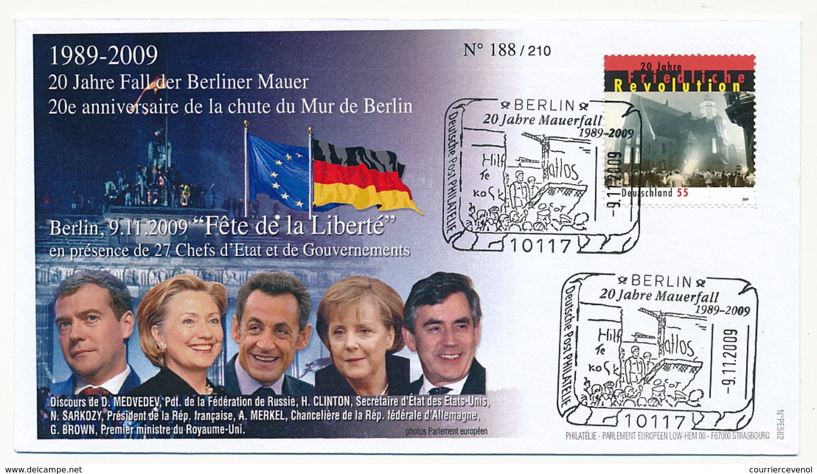 ALLEMAGNE - 20eme Anniversaire De La Chute Du Mur De Berlin - 9/11/2009 - 3 Enveloppes - Otros & Sin Clasificación