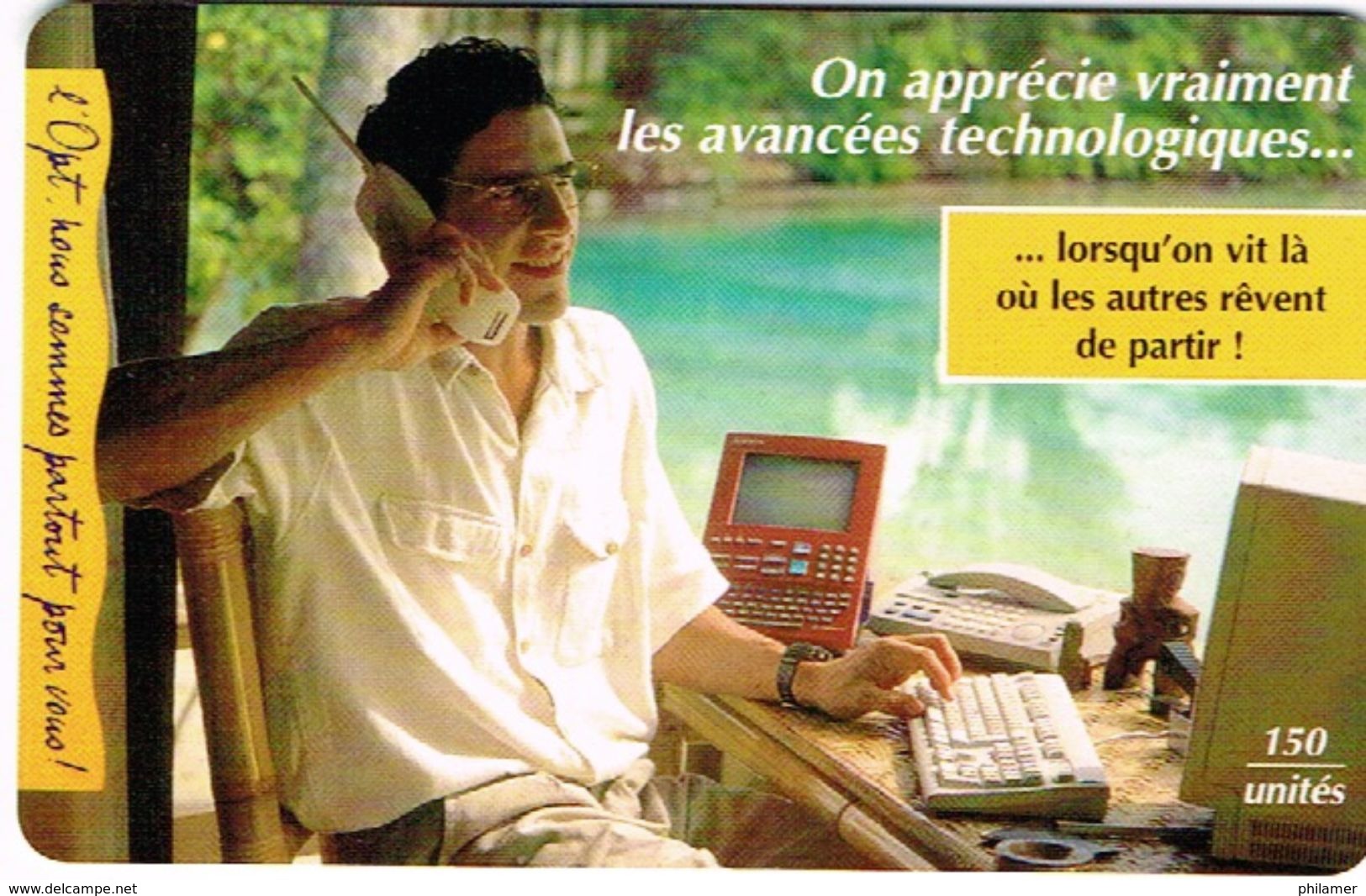 Polynese Francaise Telecarte Phonecard Publique PF49 Homme Avancee Technologique Telephone Ordinateur Computer Ut. BE - Polynésie Française