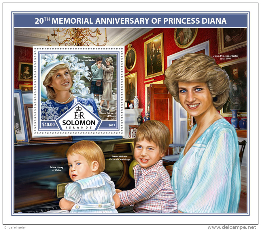 SOLOMON ISLANDS 2017 ** Princess Diana &amp; Family S/S - OFFICIAL ISSUE - DH1736 - Briefmarken