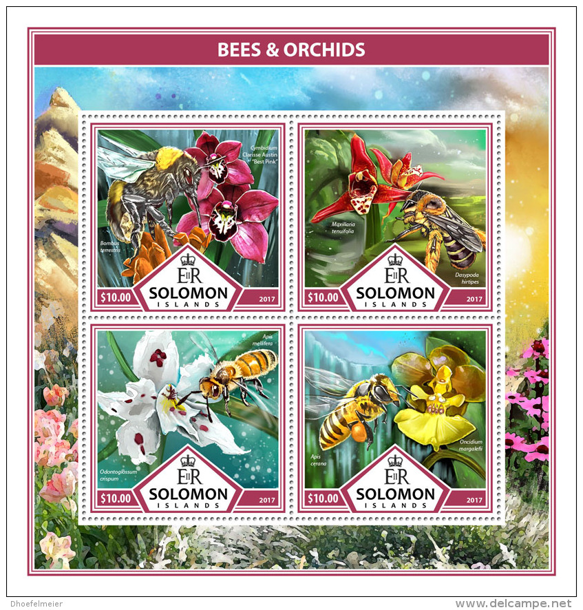 SOLOMON ISLANDS 2017 ** Bees Bienen Abeilles Orchids M/S - IMPERFORATED - DH1736 - Bienen