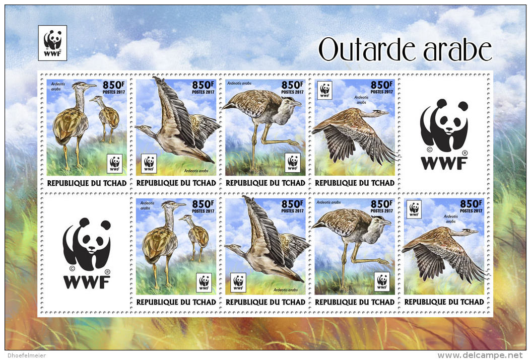 CHAD 2017 ** WWF Outarde Arabe Birds Vögel Oiseaux M/S II - OFFICIAL ISSUE - DH1736 - Autres & Non Classés