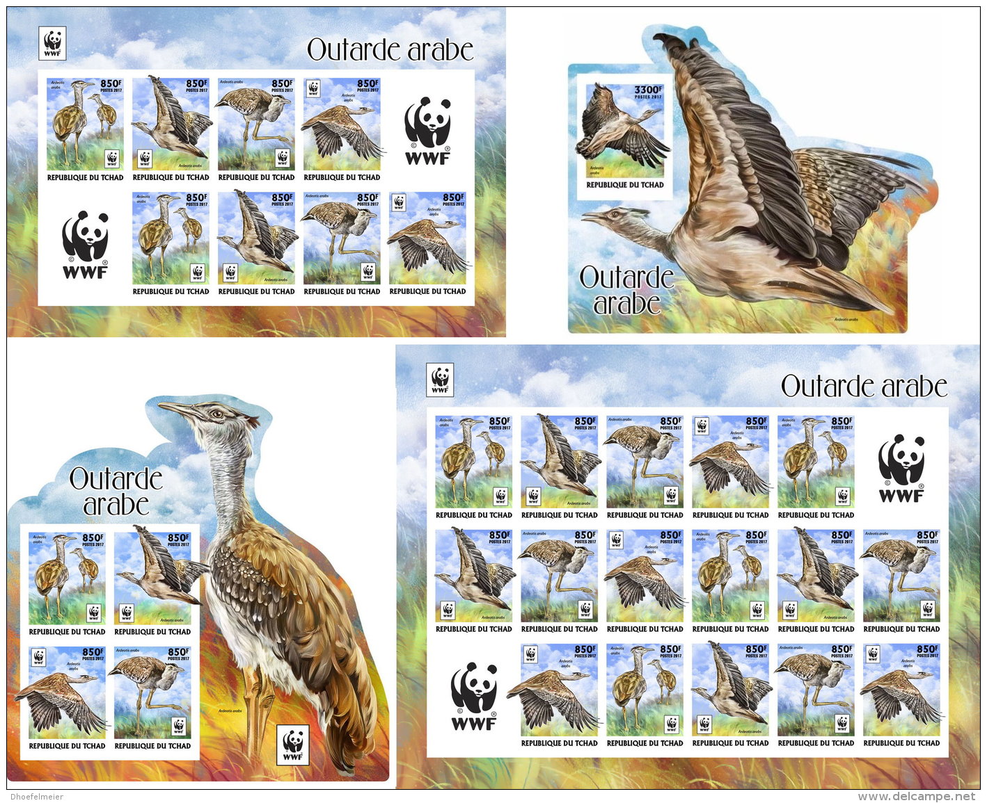 CHAD 2017 ** WWF Outarde Arabe Birds Vögel Oiseaux S/S+M/S I-III - IMPERFORATED - DH1736 - Other & Unclassified