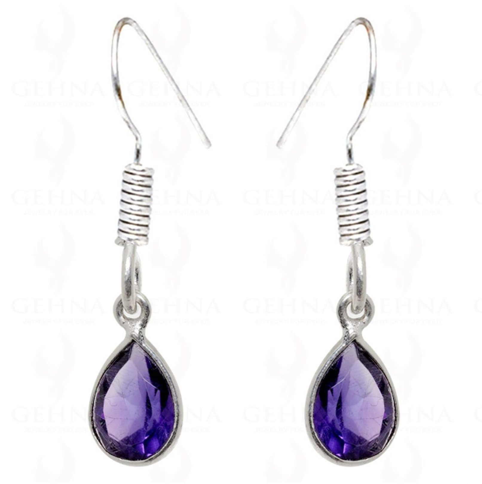 AMETHYST PEAR SHAPE GEMSTONE EARRINGS IN .925 STERLING SILVER -SE06-1174 - Earrings