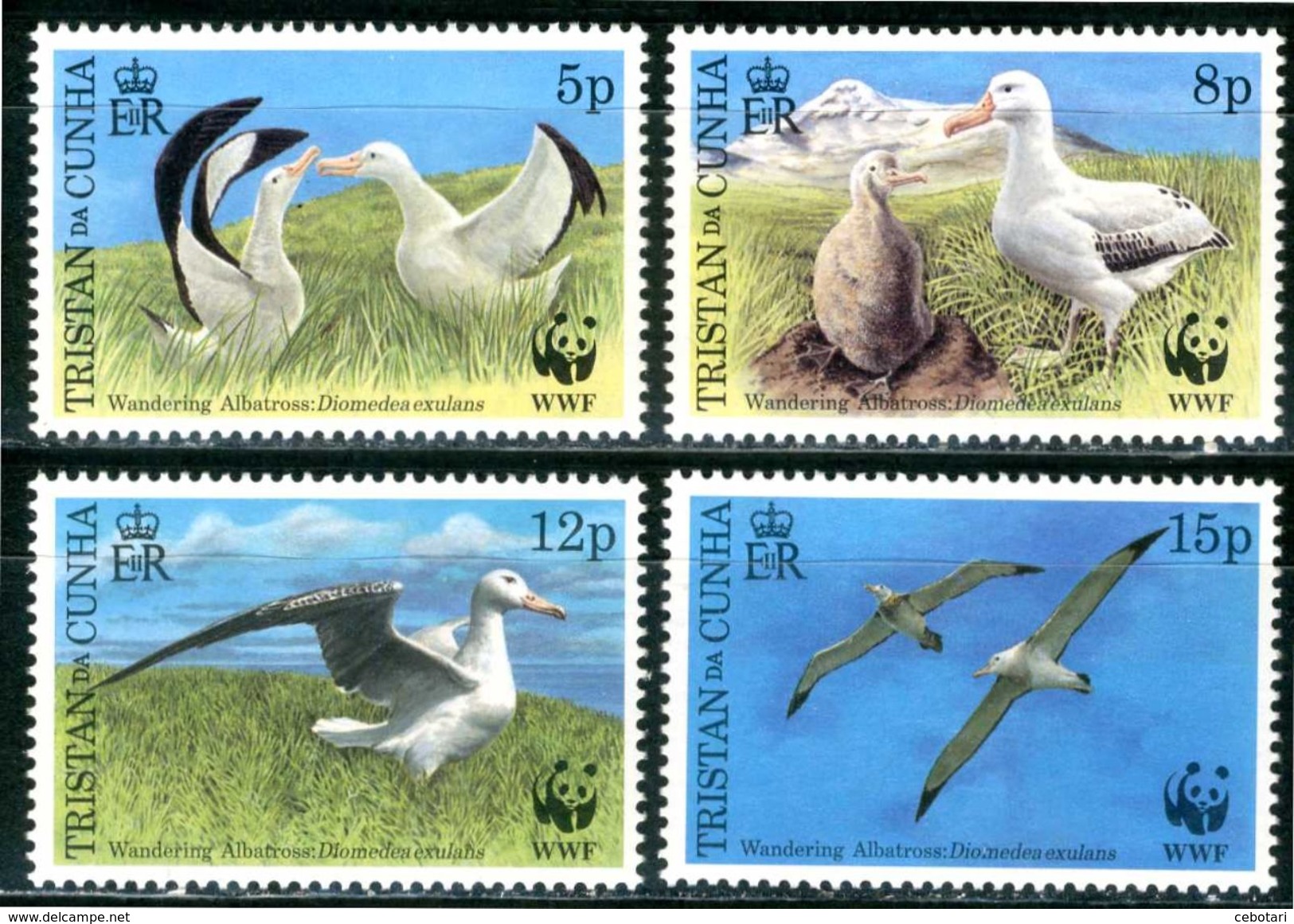TRISTAN DA CUNHA 1999** - Uccelli / Birds - "Albatross" - WWF - 4 Val. MNH Come Da Scansione. - Albatro & Uccelli Marini