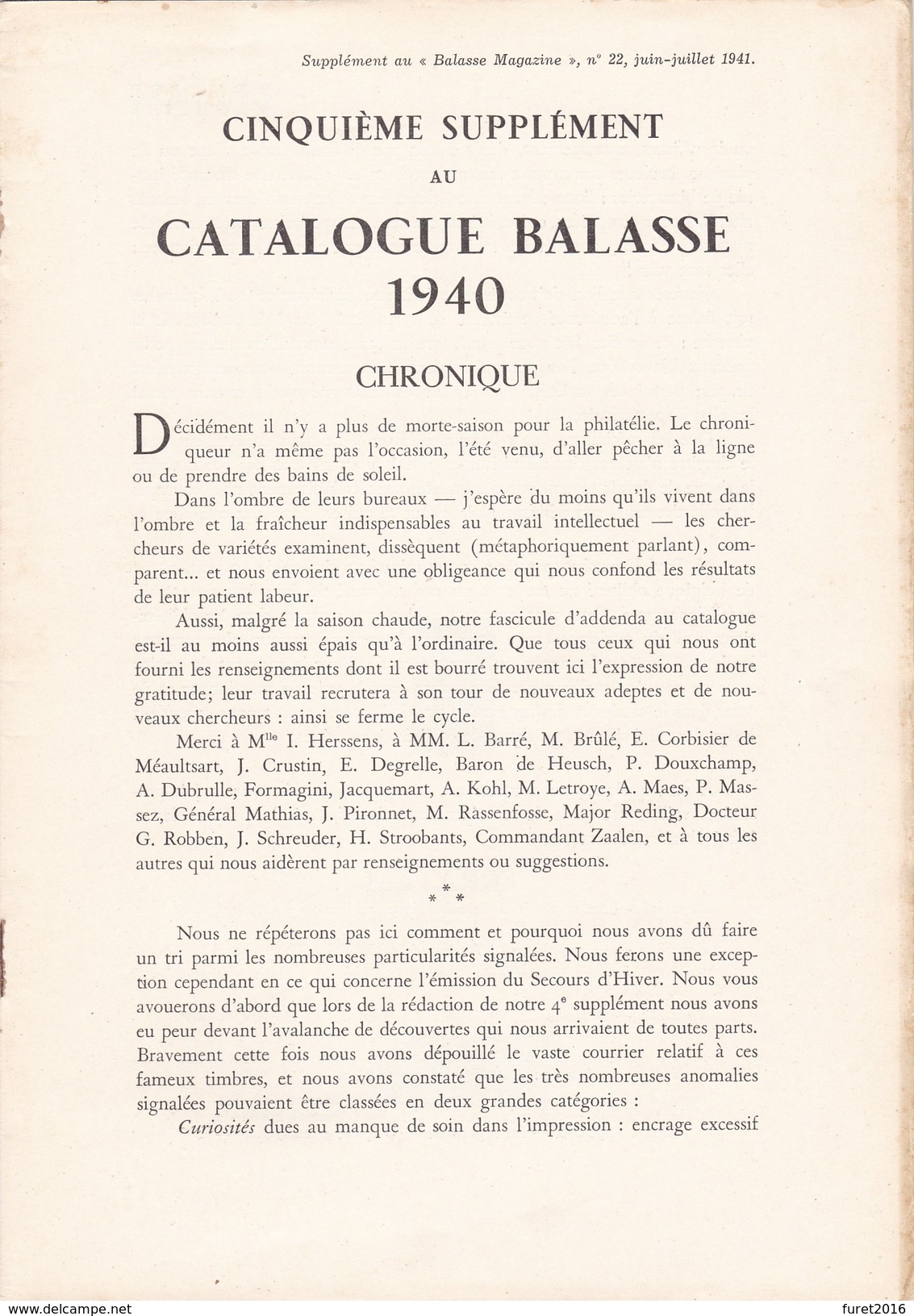 BALASSE MAGAZINE N° 22  + Supplement - Philatélie Et Histoire Postale