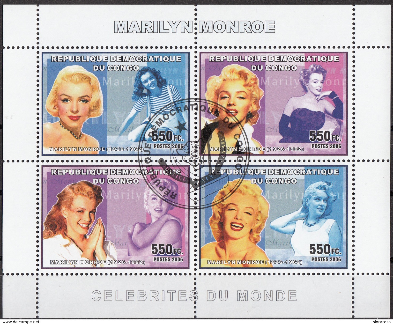 2426 Congo 2006 Cinema Attrici Marilyn Monroe Sheet CTO - Attori