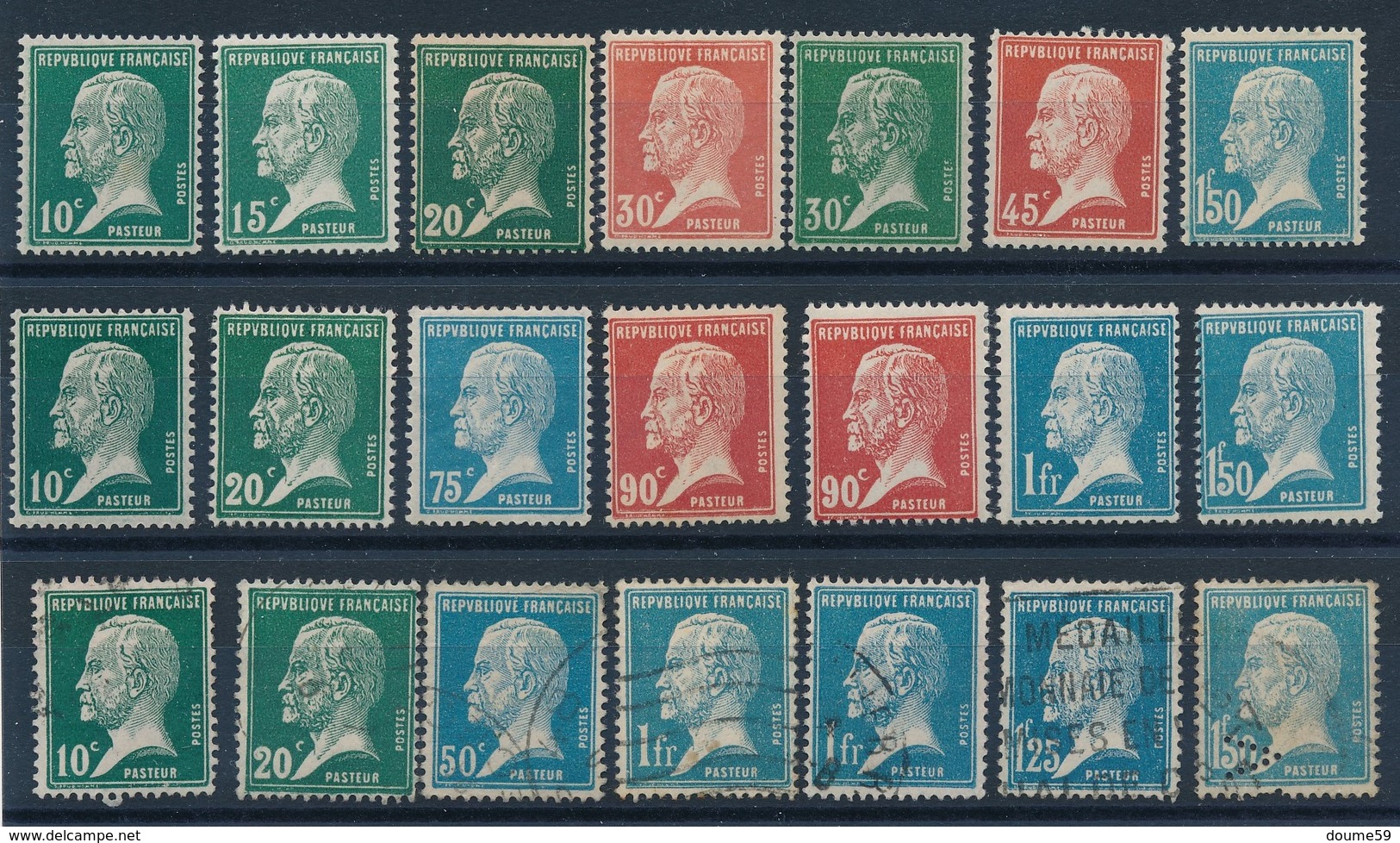 BL-78: FRANCE:   Lot " PASTEUR" 1ère Ligne**-2ème*- 3ème Obl - 1922-26 Pasteur