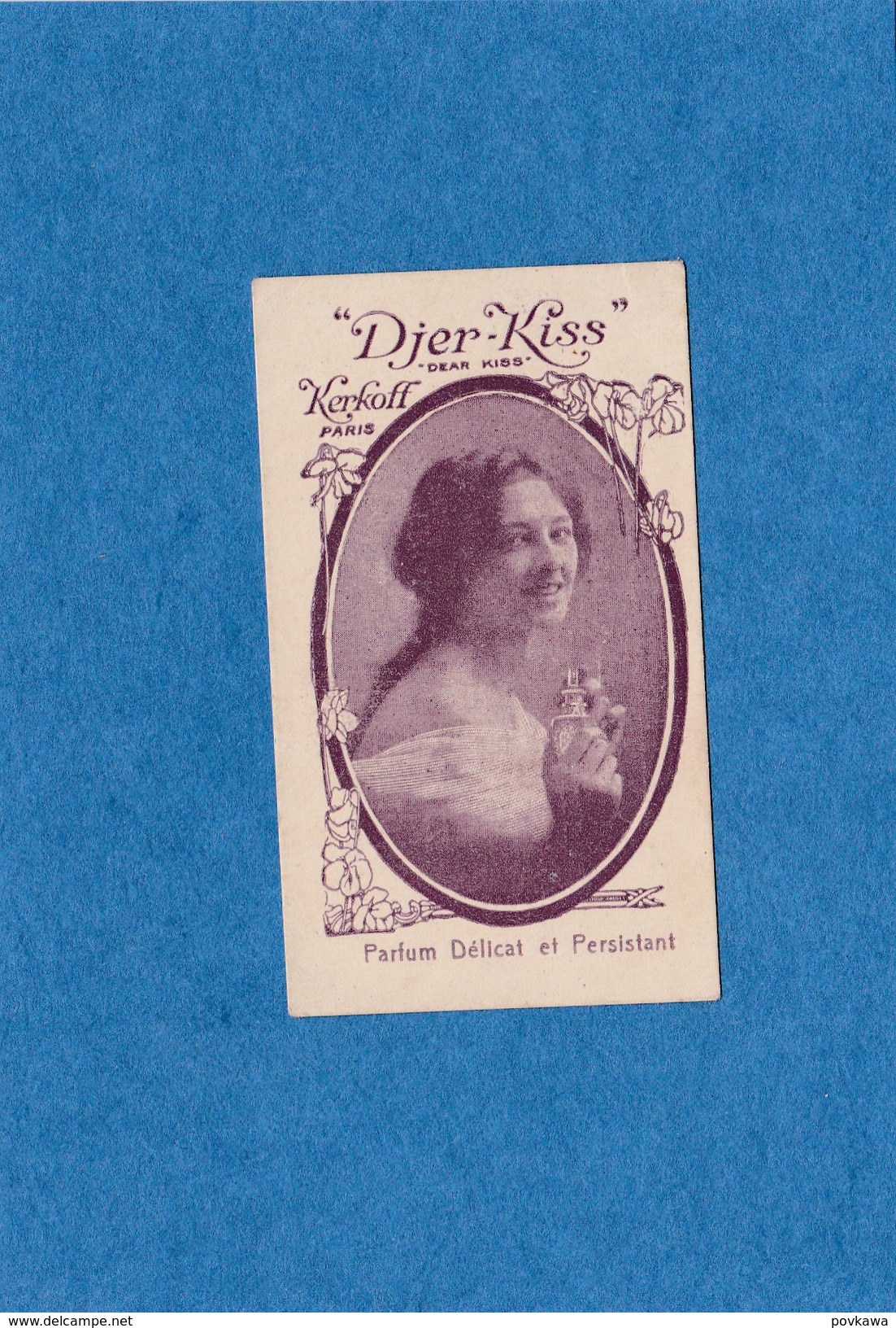 Ancienne Publicité Parfum Carte Parumée Djer Kiss Kerkoff  Magasin LHOMMEAU à Tours - Profumeria Antica (fino Al 1960)