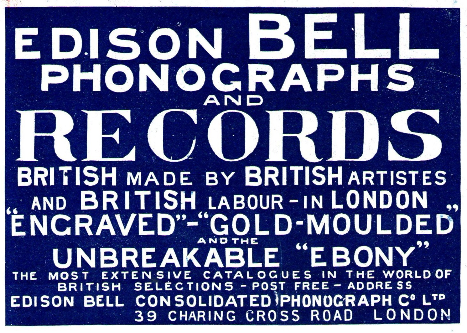 Original - Anzeige / Advertise 1903 : (ENGLISH) EDISON BELL PHONOGRAPHS AND RECORDS - LONDON - 120 X 80 Mm - Werbung