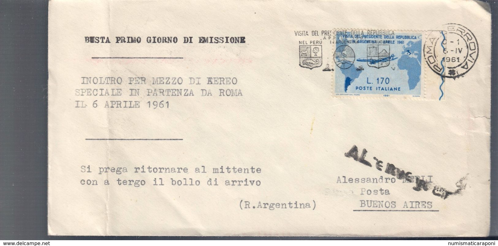 Italia 1961 170 Lire Gronchi Su Busta Primo Giorno Cod.bu.090 - 1961-70: Storia Postale