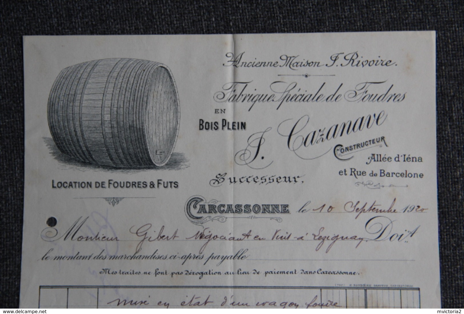 Facture Ancienne - CARCASSONNE - F.CAZANAVE, Fabrique De Foudres. - Agriculture