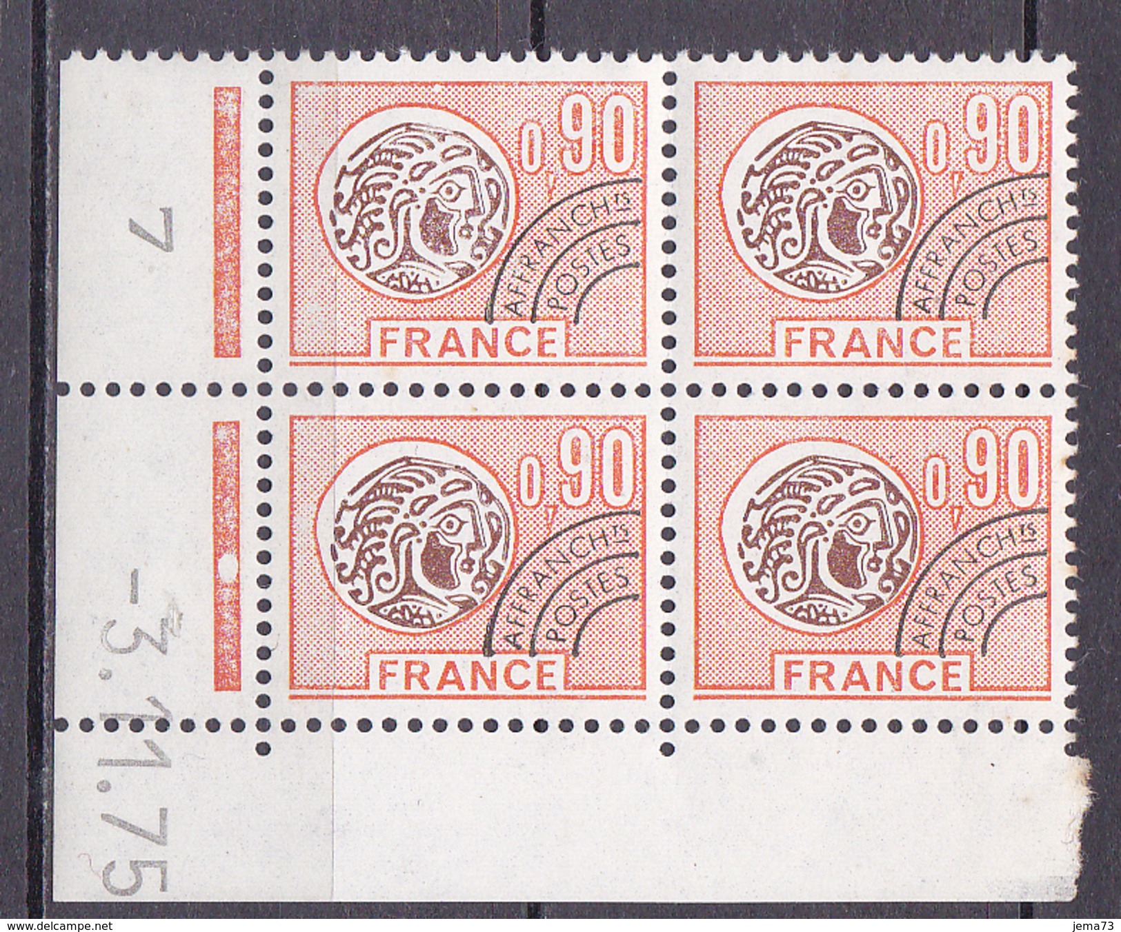 N° 142  Préoblitérés  Type Monnaie Gauloise: Bloc  Coins Datés 3.11.75 - Precancels