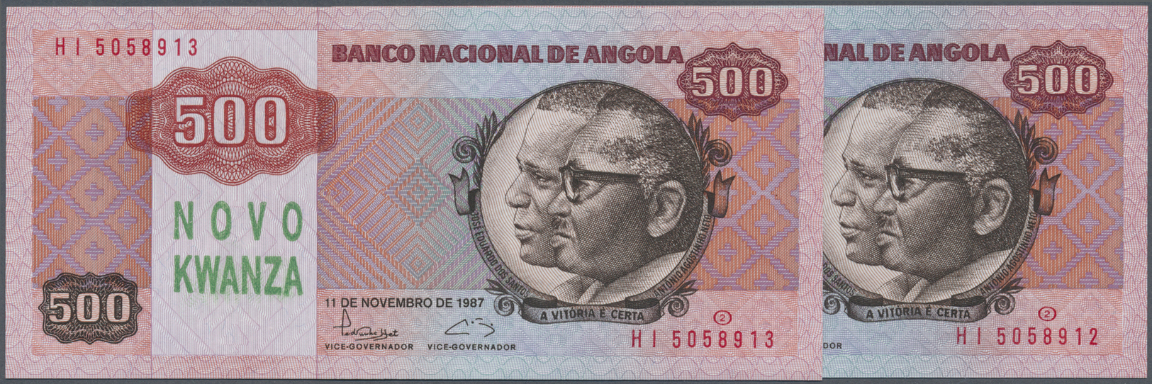 00037 Angola: Set Of 2 Consecutive Notes 500 Novo Kwanza ND(1991) P. 123, Both In Condition: UNC. (2 Pcs) - Angola