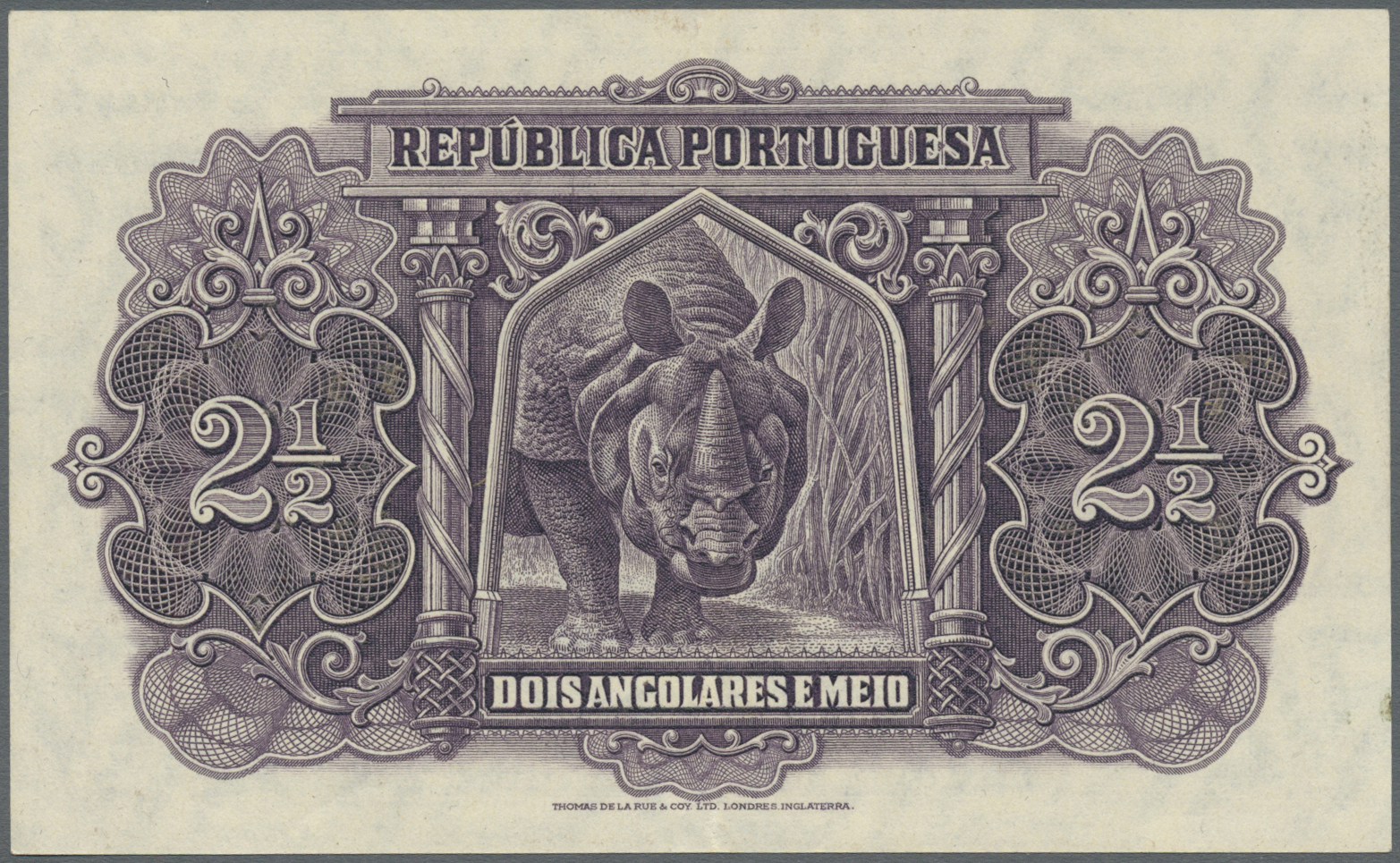 00029 Angola: 2 1/2 Angolares 1948 P. 71, Light Folds In Paper, Crisp, Condition: VF+ To XF-. - Angola