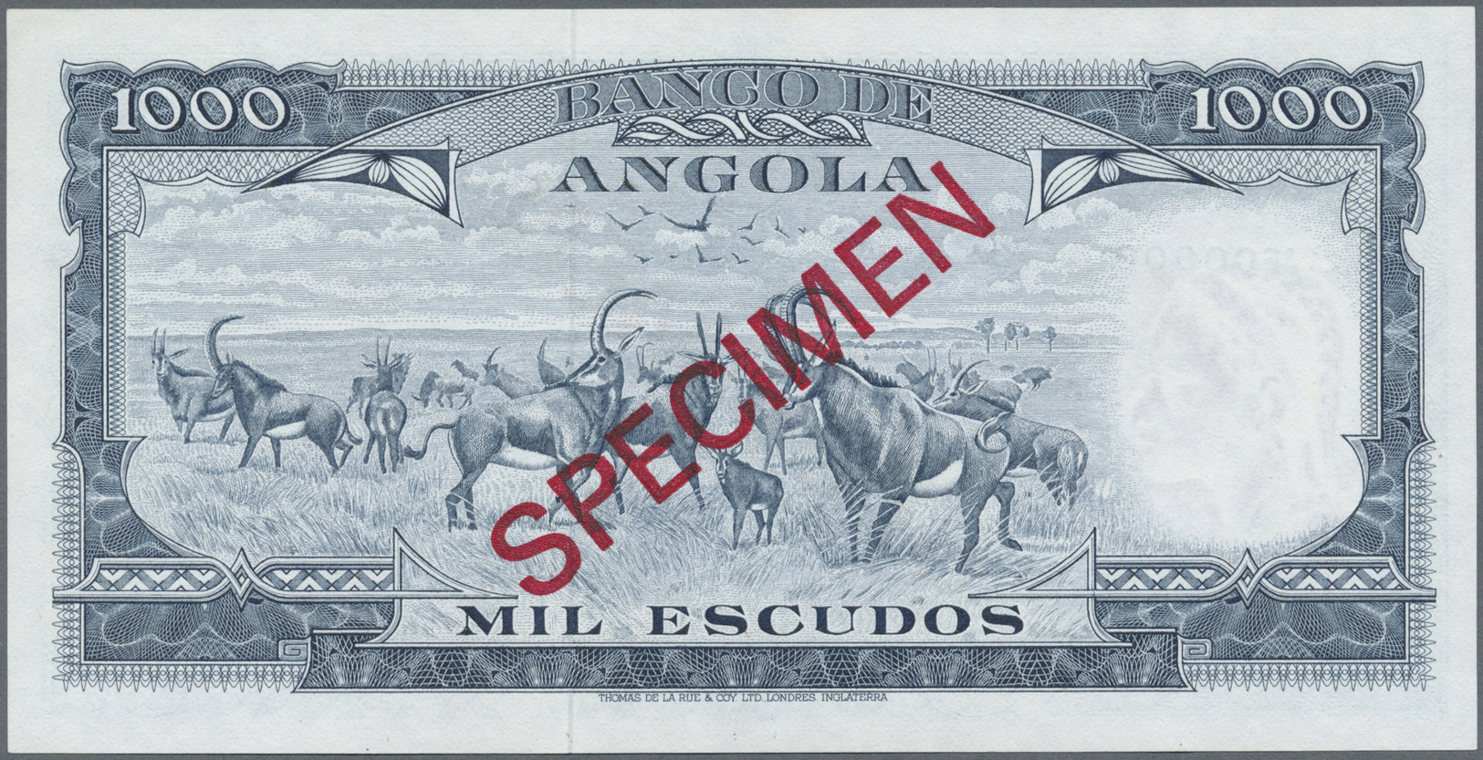 00034 Angola: 1000 Escudos 1970 Specimen P. 98s, Zero Serial Numbers, Red Specimen Overprint, Condition: AUNC. - Angola