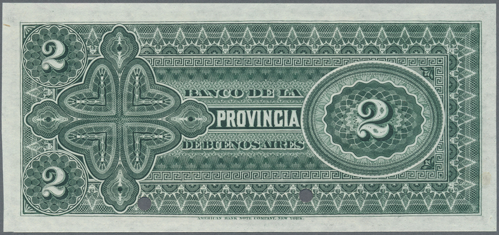 00048 Argentina / Argentinien:  Banco De La Província De Buenos Aires 2 Pesos 1885 SPECIMEN, P.S562s, With Punch Hole Ca - Argentine