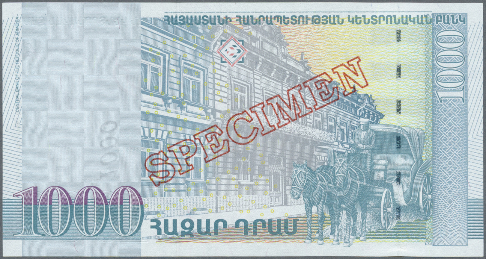 00049 Armenia / Armenien: Central Bank Of The Republic Of Armenia 1000 Dram 2001 SPECIMEN, P.50s, With Red Overprint "Sp - Armenia