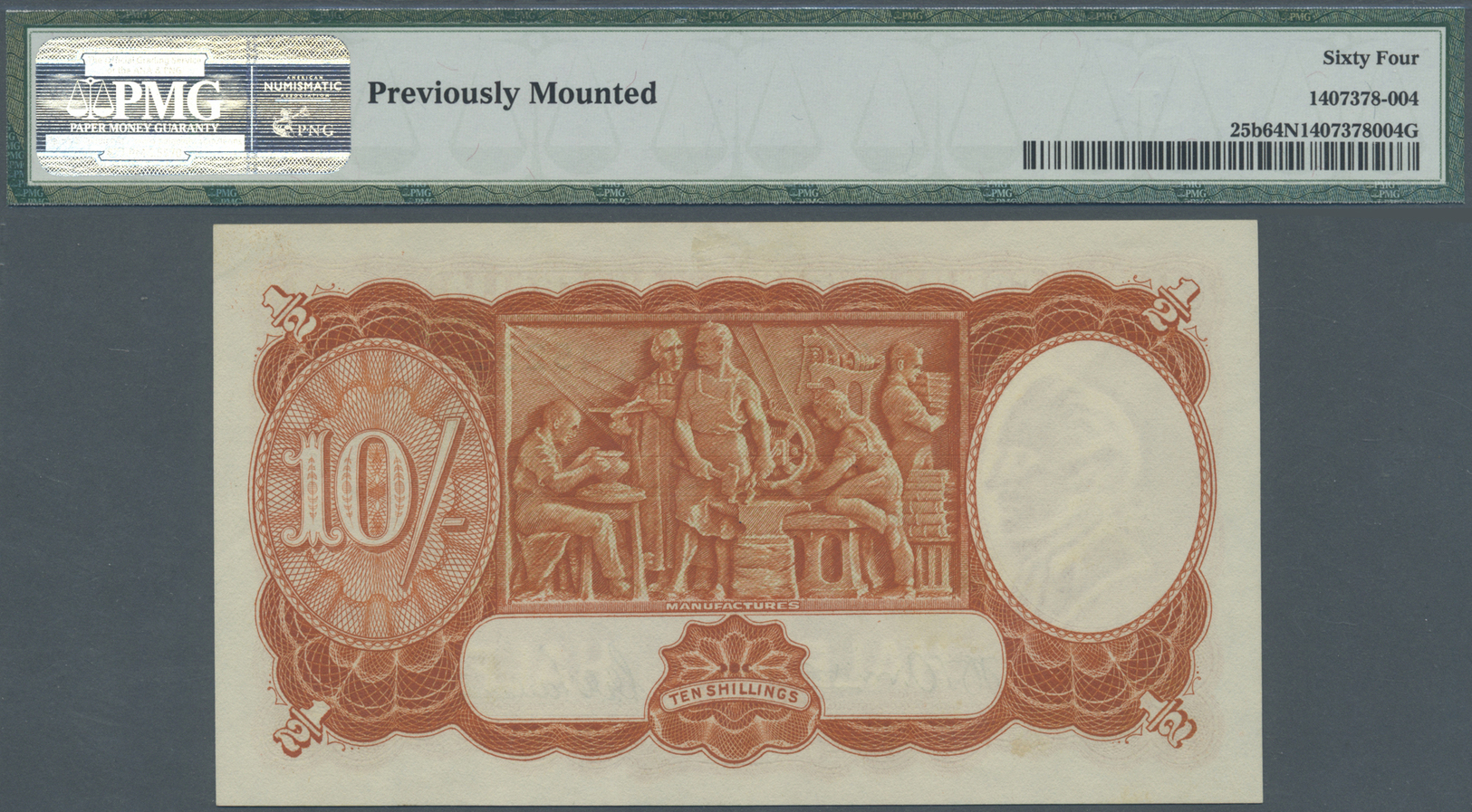 00067 Australia / Australien: 10 Shillings ND(1942) P. 25b, Condition: PMG64 Choice UNC NET (previously Mounted). - Other & Unclassified