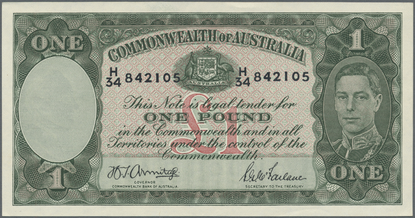 00068 Australia / Australien: 1 Pound ND(1942) P. 26b In Condition AUNC+. - Other & Unclassified