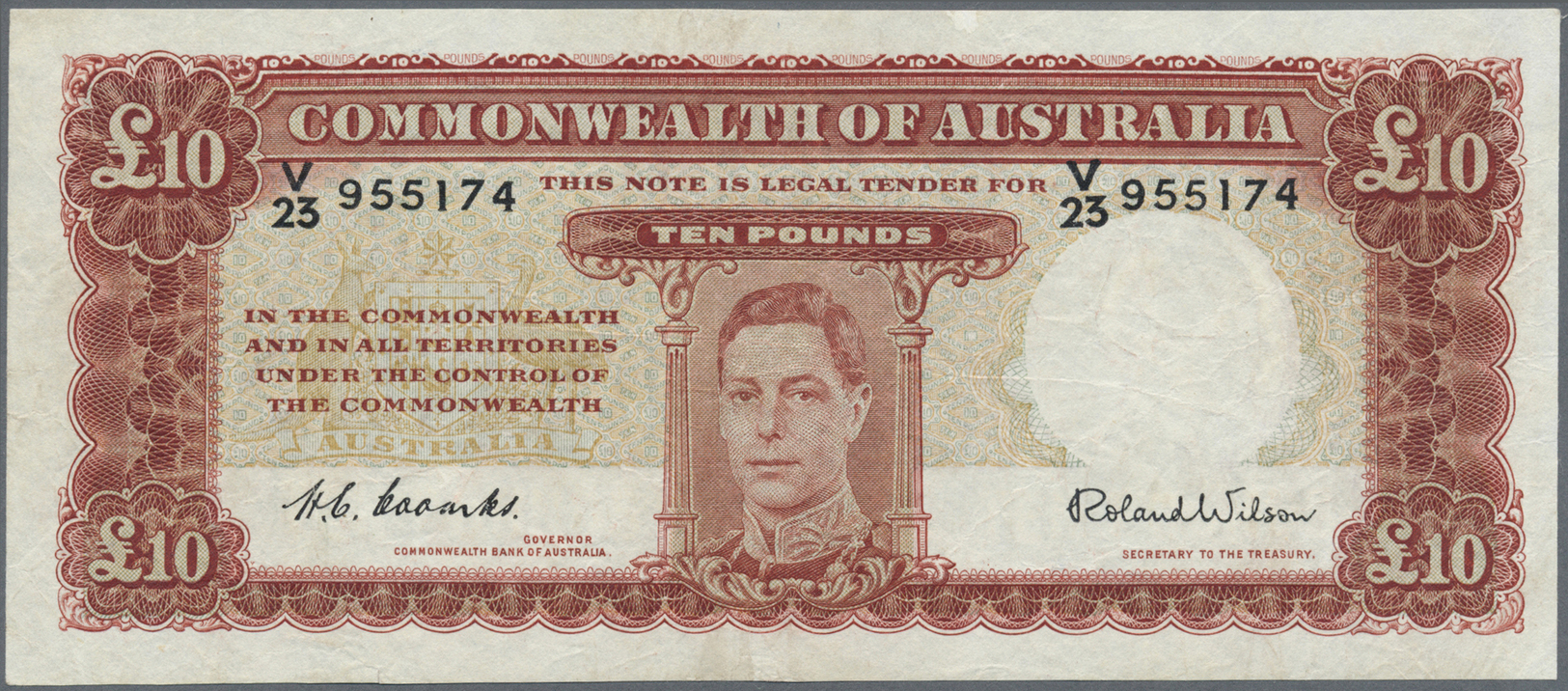 00072 Australia / Australien: 10 Pounds ND P. 28, Several Creases In Paper, Pressed, No Holes Or Tears, Nice Colors, Con - Other & Unclassified