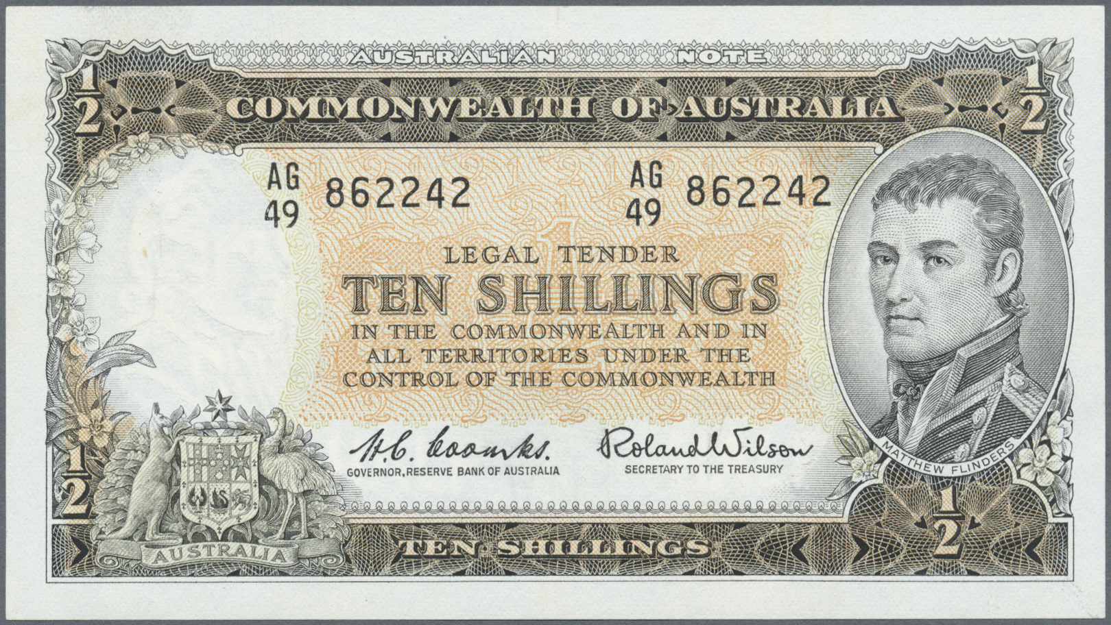 00073 Australia / Australien: Set Of 2 Notes 10 Shillings ND KG VI, One Pressed (VF) And One In Condition AUNC, Nice Set - Other & Unclassified