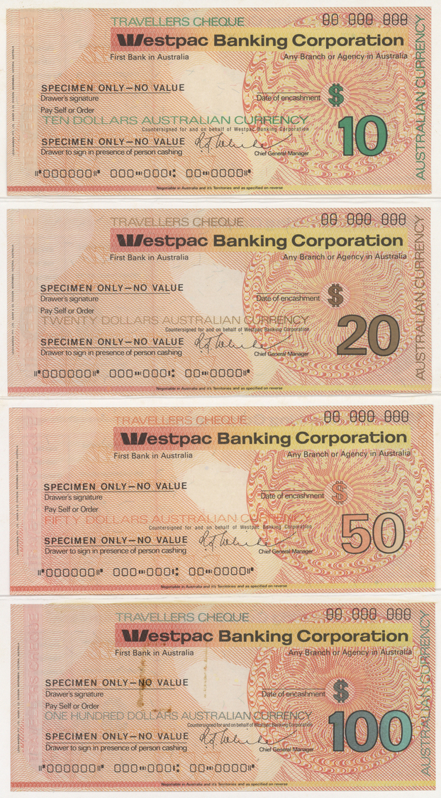 00081 Australia / Australien: Set Of 4 Specimen Travellers Cheques 10, 20, 50 And 100 Dollars ND "Westpac Banking Corpor - Other & Unclassified