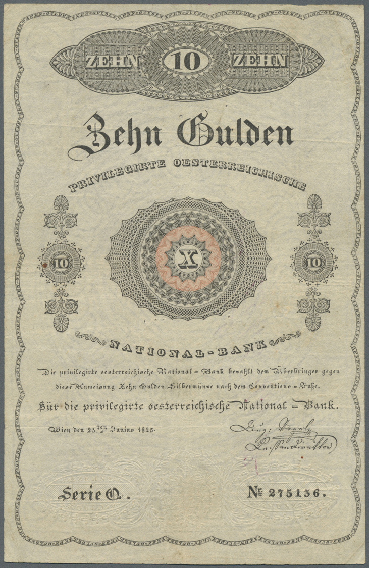 00115 Austria / Österreich:  Privilegirte Oesterreichische National-Bank 10 Gulden 1825, P.A62a, Extraordinary Good Cond - Austria