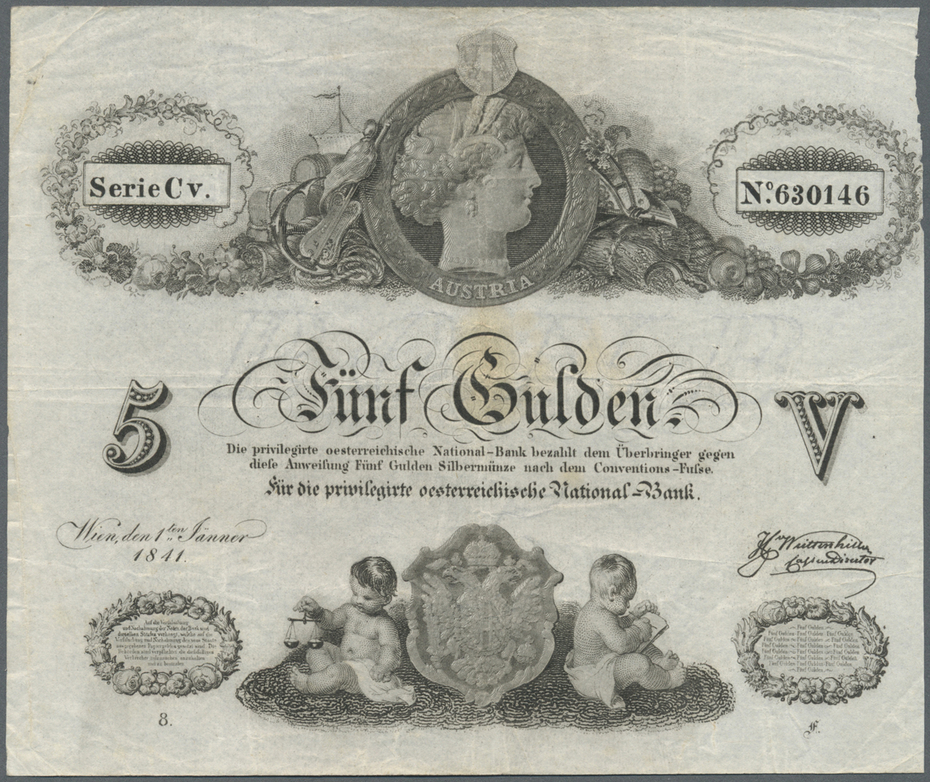00119 Austria / Österreich:  Privilegirte Oesterreichische National-Bank 5 Gulden 1841, P.A70a, Very Nice Original Shape - Austria
