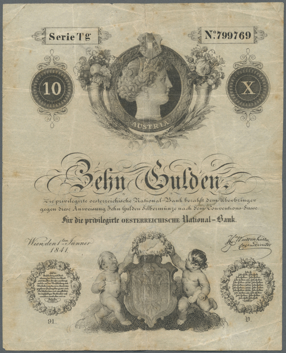 00120 Austria / Österreich:  Privilegirte Oesterreichische National-Bank 10 Gulden 1841, P.A71a, Highly Rare Note In Goo - Austria