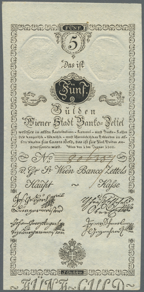 00092 Austria / Österreich: Wiener Stadt-Banco Zettel 5 Gulden 1800, P.A31a, Extraordinary, Almost Perfect Condition Wit - Austria
